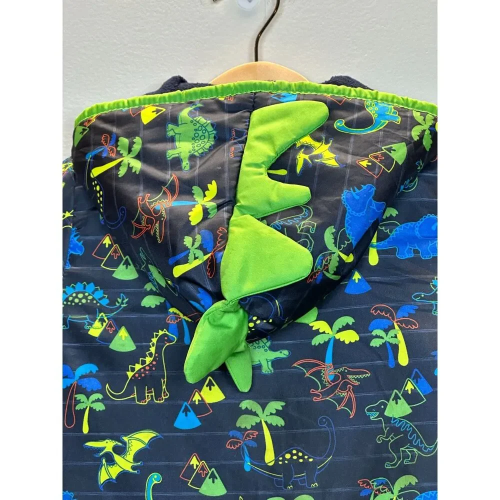 London Fog Baby L215H85 Size 0-6M Black Dinosaurs Hoodie EUC